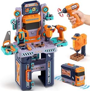 Lehoo Castle Kids Tool Bench, 2 in 1 Workbench & Truck Toy in One Design, Kids Tool Set with Realistic Electric Drill, STEM Learning Toys for 3+ Years Old Boys & Girls