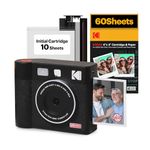 KODAK Mini Shot 4 ERA 4PASS 2-in-1 Instant Camera and Photo Printer Bundle (4x4 inches), Initial 10 Sheets + 60 Sheets Pack, Black