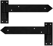 Akatva T Hinge Set - 2 Piece Gate Hinges for Wooden Fences Heavy Duty - Barn Hinges for Doors - Black Hinges – Hinges for Shed Door - Door Hinges Black Matte - Hinges Outdoor - Fence Strap Hinge Set