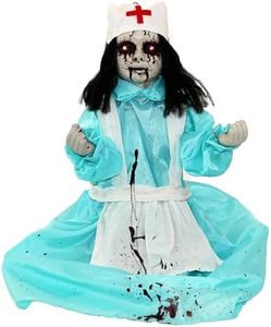 Haunted Hill Farm 1.8 ft. Groundbreaker Zombie Nurse, Halloween Animatronic with Flashing Red Eyes and Poseable Arms, Creepy Halloween Decorations with Sound Effects, Battery Operated Halloween Props