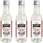 Big Dot of Happiness Rose Gold Happy New Year - Mini Wine and Champagne Bottle Label Stickers - New Year's Eve Party Favor Gift for Women and Men - Set of 16
