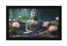 Jitesh Arts Multicolored Modern Art Buddha Meditation Pink Lotus Painting Engineered Wood Black Frame, Size 8.5 X 13.5 Inch, Set of 1