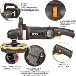 SPTA 7" Rotary Buffer Polisher Set – 180mm Car Polishing Machine & Pads