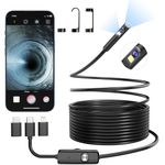 BlueFire USB Endoscope Camera, 3MP HD Dual Lens Industrial Borescope, IP67 Waterproof USB Inspection Camera with 9 Adjustable LED Lights for Android & iOS Smartphones/Tablets(16.4FT)