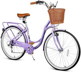 kaiwrxin 26 Inch Beach Cruiser Bike, 7-Speed Ladies Bike with Basket & Rack, Ideal City Bicycle for Women and Adults, Perfect for Commuting and Leisure Rides (26" - Purple)