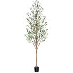 Artificial Olive Tree 7ft, Lush Faux Olive Tree for Indoor with Natural Wood Trunk and Lifelike Fruits, Silk Tall Fake Olive Tree for Home Decor Office Living Room, 1Pcs