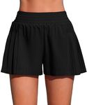 ATTRACO Black Swim Shorts Women High Waisted Bathing Suit Shorts Quick Dry Water Shorts L