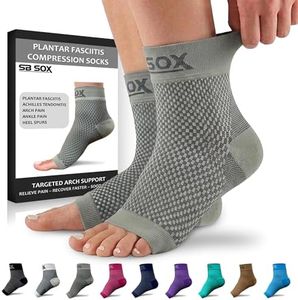 SB SOX Plantar Fasciitis Compression Socks – Arch Support Sleeve for Heel Pain Relief, Achilles Tendonitis & Foot Pain – Toeless Ankle Compression, All-Day Comfort (Gray, Small)