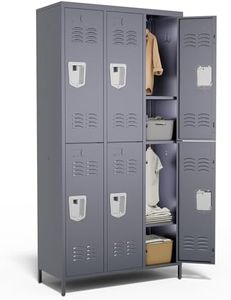 VIYET 6 Door Metal Lockers for Employees,6 Heavy-Duty Hooks,72" Secure Storage for Home,Offices,Schools & Gyms | Gray