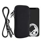 kwmobile Neoprene Phone Bag XL - 6.7/6.8" - 17.2 x 8.4 cm Universal Case Holder with Neck Strap and Zipper - Black