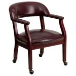 Flash Furniture Conference Chair with Accent Nail Trim and Casters, Wood, Oxblood Vinyl, Set of 1