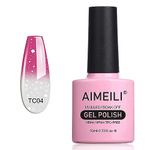 AIMEILI Soak Off UV LED Temperature Colour Changing Chameleon Gel Nail Polish - Hot Pink to Glitter White (TC04) 10ml