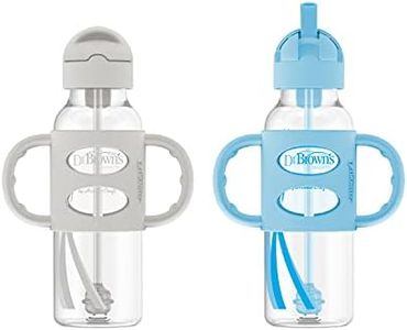 Dr. Brown's Milestones Narrow Sippy Straw Bottle, Spill-Proof with 100% Silicone Handles and Weighted Straw, 8 oz/250 mL, Gray & Blue, 6m+