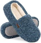 LongBay Women's Fuzzy Memory Foam Slippers Warm Cozy Shearling House Slippers for Ladies Supportive Slip on Indoor Home Shoes, Blue, 8-9