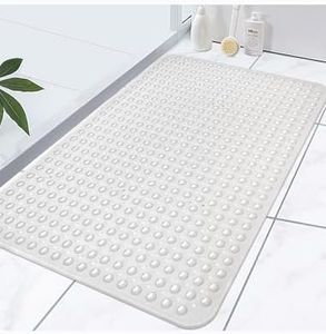 Extra Large Shower Mat, Yonala 47.2 x 31.5 Inch Non Slip Shower Mats for Inside Shower with Drain Hole and Suction Cups, Soft Trimmable TPE Anti Slip Shower Mat for Walk in Shower Stall, Heavy Mat