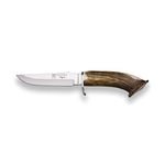 Mountain Knife Joker Tigre CN33 with Deer Crown Handle, 14 cm Stainless Steel Blade, Brown Leather Sheath, 230 Grams, Fishing Tool, Hunting, Camping and Hiking.