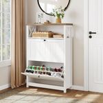 YITAHOME Shoe Cabinet with 2 Flip Drawers, Entryway Shoe Storage Cabinet with Open Shelves, Free Standing Hidden Shoe Rack Storage Organizer for Entryway/Hallway/Closet, White