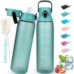 1 Litre Water Bottle with Straw, BPA Free Leakproof Sports Water Bottles with Motivational Time Marker, Large Drinking Bottles Flask Great for Gym, School, Office and Outdoors (Dark Green)
