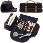 Travel Bartender Kit Bag, Traveling Bar Set, Portable Mixology Sets, 23 Pieces, Dark Blue, Silver, Professional Bartending Accessories, Starter Cocktail Mixer, Mobile Barware Tool Kitbag | Houseables