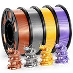 WEEFUN 4 Color Silk PLA 3D Printer Filament Pack, 1.75mm PLA Filament 3D Printing Material, Four Silk Color PLA Filaments for 3D Printer Pure Copper/Purple/Gold/Silver, 4 Spools, Total 1KG(2.2LBS)