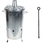 CrazyGadget® Small Medium Large Extra Large Galvanised Metal Incinerator Fire Burning Bin with Lid + Ash Poker (18L)