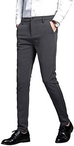 Plaid&Plain Men's Stretch Dress Pants Slim Fit Skinny Suit Pants 7101 Charcoal 40W28L