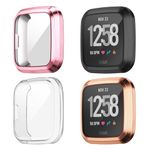 【4-Pack】 Case compatible with Fitbit Versa Lite Screen Protector, (NOT for Versa 2/Versa) Soft All-Around Cover Anti-Scratch Bumper Protective Cover (Black+Rose gold+Rose pink+Clear)