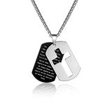 P. Blake Stainless Steel Cross Necklaces for Men Boy, Dog Tag Lord's Prayer Christian Religious Pendant with Chain, First Communion Confirmation gifts