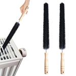 2Pcs Radiator Brush, Dryer Lint Brush Vent Cleaner, 16 inch Long Flexible Refrigerator Coil Soft Bristile Brush with Wooden Handle, Laundry Room and Washer Dryer Organizers