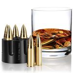 FLOW Barware XL Whisky Stones | 6X Unique Metal Ice Cubes | Gold Stainless Steel Reusable Ice Cubes | Ice Cubes Reusable for Whisky, Scotch, Rum, Gin | Cool Whiskey Stones Gifts for Men