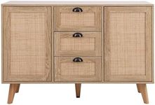 MAISON ARTS Rattan Cabinet Sideboard Buffet Cabinet with Storage Boho Accent Cabinet with 2 Doors and 3 Drawers for Living Room Dining Room Entryway