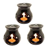 KC Kullicraft Black Ceramic Aroma Diffuser Oil Burner Clay Lamp Wax Warmer Tea Light Holder for Home Décor (Free 1 Candle Tea Light) - Pack of 3