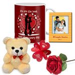 Indigifts Valentines Day Gift Love Quote Coffee Mug, Cute Teddy, Artificial Rose & Photo Magnet - Valentine Day Gifts for Girlfriend, Husband/Wife, Couple Romantic Love Gift