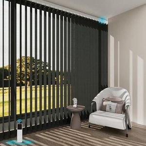 Blindify Motorized Sheer Vertical Blinds with Remote, Light Filtering Vertical Blind Sliding Door Blinds Remote Control Blinds for Sliding Glass Door Customize, Deep Grey