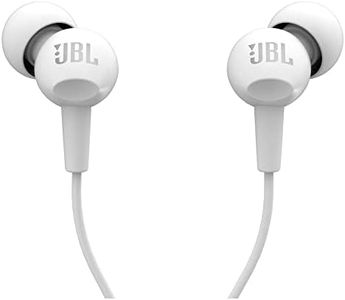 JBL C100SI Wired In Ear Headphones with Mic, JBL Pure Bass Sound, One Button Multi-function Remote, Premium Metallic Finish, Angled Buds for Comfort fit (White)