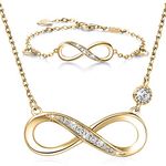 Billie Bijoux 925 Sterling Silver Necklace Bracelet One Sets Forever Love” Infinity Heart Love Jewelry Sets White Gold Plated Diamond Women Necklace Gift (C-gold)