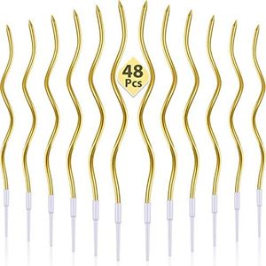 BBTO 48 Pièces Bougies d'anniversaire Torsadées Bougies de Gâteau en Spirale avec Supports Bougies de Cupcake Gâteau Long Bougies à Gâteaux Minces pour Décoration de Gâteaux (Or Métallique)