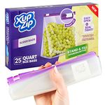 Premium Food Storage Freezer Bags by XupZip™ | Stand Up Smart Zip Slider, Reusable, Heavy-Duty Plastic | Airtight and Leakproof Smart Zip Seal | BPA Free… (Quart - 1L)