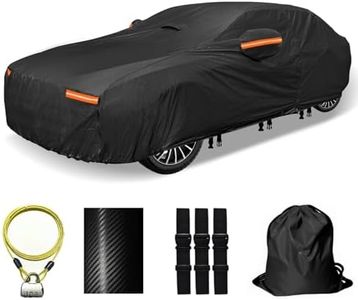 OWEEIO Heavy Duty Car Cover for Automobiles All Weather Waterproof, Outdoor Snowproof UV Protection Windproof, Door Zipper, Soft Cotton Universal Car Covers (Black, Fit Sedans 181"-190")