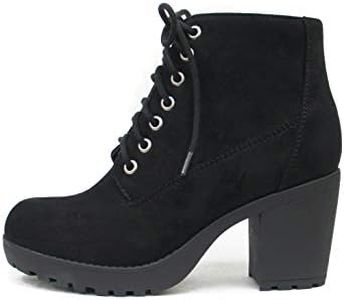 Soda Second Lug Sole Chunky Heel Combat Ankle Bootie Lace up w/Side Zipper Black Size: 7.5