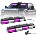 HLAUTO 6Z4J Emergency Dash Strobe Lights: 2x16.8 inch Purple White Safety Lights, 48 LED Flashing Warning Hazard Interior Windshield Visor Traffic Light Bar for Trucks, Construction Vehicles