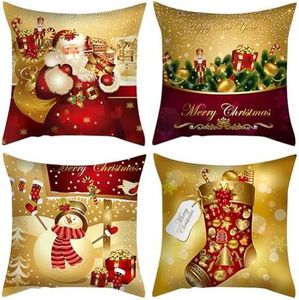 Kiwinvou Christmas Pillow Covers,Set of 4 Christmas Themed Decorative Pattern Pillow Case,18 x 18 Inches Xmas Series Cushion Cover Case Pillow for Car Sofa Bed Couch Living Room Home Decor