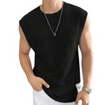 Imsa Moda Mens Waffle Tank Tops Sleeveless Round Neck Polycotton T-Shirt for Gym, Running and Outdoor Black