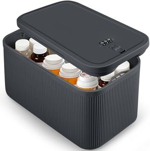 Medicine Lock Box with Code,Taller Size Small Lock Box with Combination Code for Medication Safe,Lock Box for Pills/First Aid Kits/Snack/Ipad Mini,Locked Container for Home/Office 9.4X5.5X5.7inch Gray