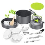 CLUEMART Camping Cookware Kit,Outdoor Cooking Set with Kettle,Lightweight Camping Pot and Pan for 2 to 3 People Camping,Hiking,Picnic