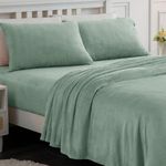 Softan Fleece Sheets Queen Size, Flannel Like Soft, Fuzzy Warm Plush Sheets, Velvet Polar Microfleece Bedding for Winter, Sage Green