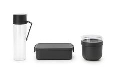 Brabantia - Make & Take Breakfast & Lunch Set - Set of 3: Water Bottle 0.5L, Breakfast Bowl 0.5L & Lunch Box Medium (1.1L) - BPA-Free - Leakproof - Dishwasher Safe - Dark Grey