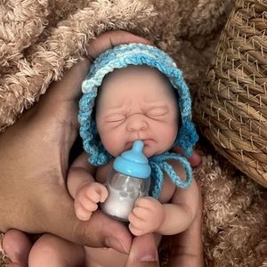 MYREBABY 7" Miniature Reborn Baby Doll Silicone Full Body Realistic Newborn Doll Lifelike Closed Eyes Sleeping Baby Boy That Looks Real Babies Soft Anti Stress Doll for Kids Birthday Gift