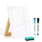 QUEENLINK Desktop Glass Dry Erase Board, Small Glass Whiteboard with Adjustable Wood Stand - Reusable Desk Notepad Accessories 8.2" x 11" for Home Office