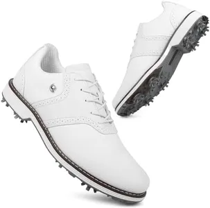 THESTRON Men Professional 9 Spikes Golf Shoes Waterproof Golf Training Sneakers Turf Walking Sneakers Male Spikes Golf Footwears Comfort Golfing Wears (13,White)